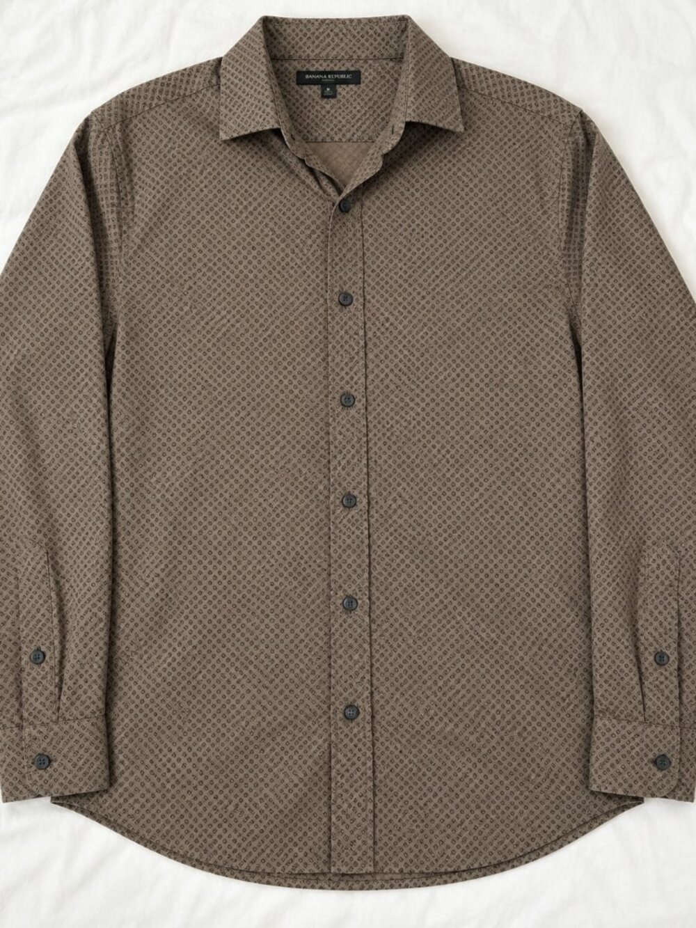 Banana Republic Men’s M Soft Wash Tailored Slim Fit Brown Geometric Shirt